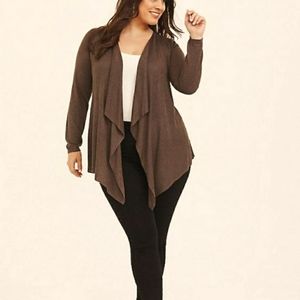 French Bazaar (Size XL) Brown 2-Tone Texture Casual Drape Lapel Open LS Cardigan